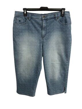 Gloria Vanderbilt Blue Patterned Denim Bermuda Shorts Size 16 Modern Minimalism